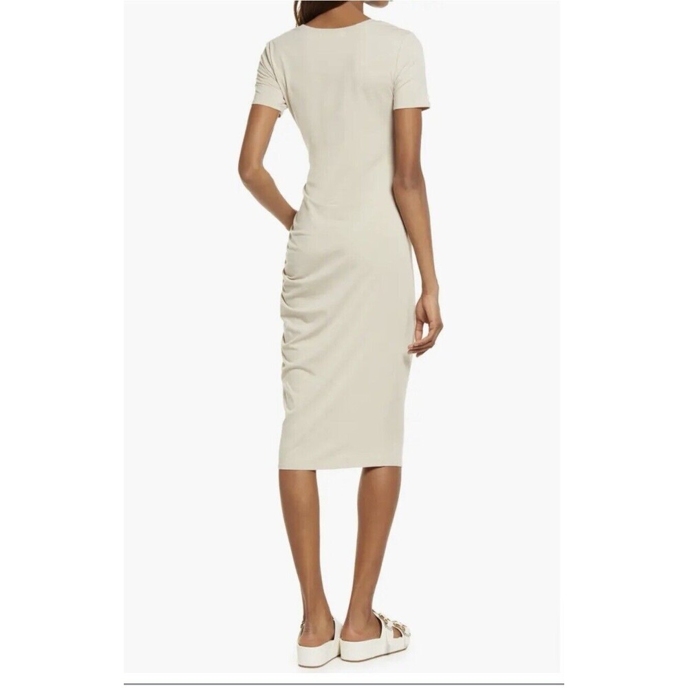 NEW Treasure & Bond Side Ruched Body-con Dress In Beige Size XXS - Picture 2 of 10